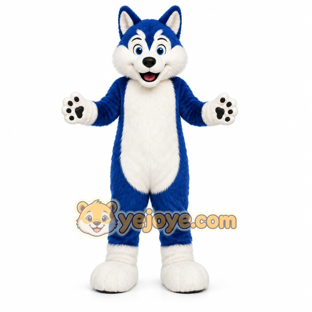 Blue Dog Mascot Costume with Custom Logo