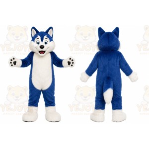 Blue Dog Mascot Costume with Custom Logo