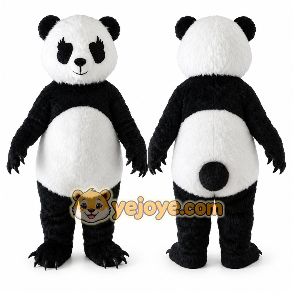 Black Panda Mascot Costume with Custom Logo