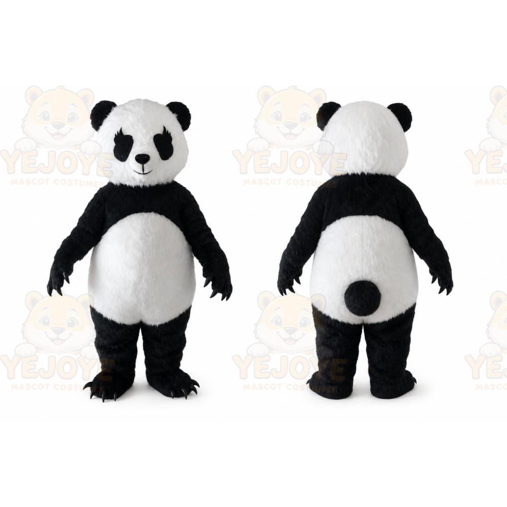 Black Panda Mascot Costume with Custom Logo
