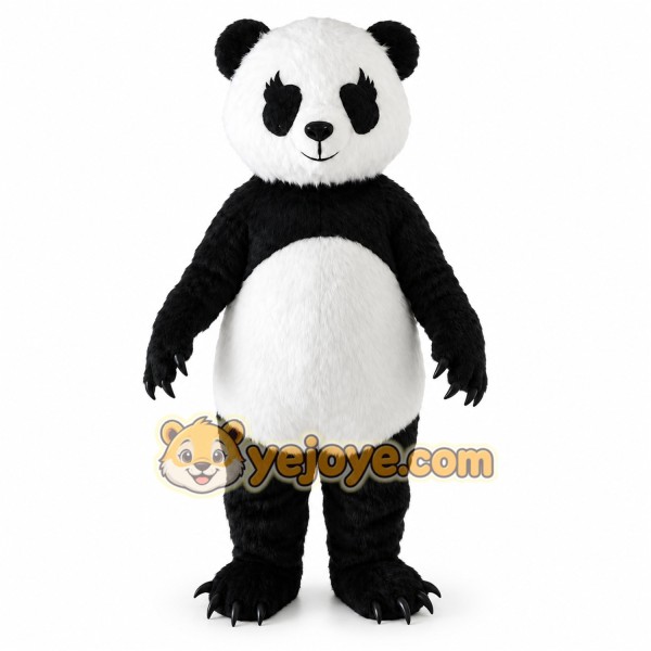 Black Panda Mascot Costume with Custom Logo