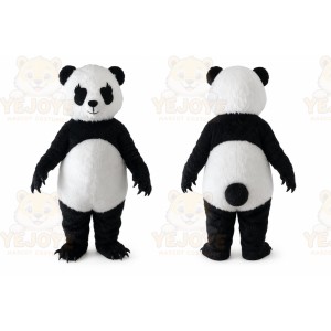 Black Panda Mascot Costume with Custom Logo