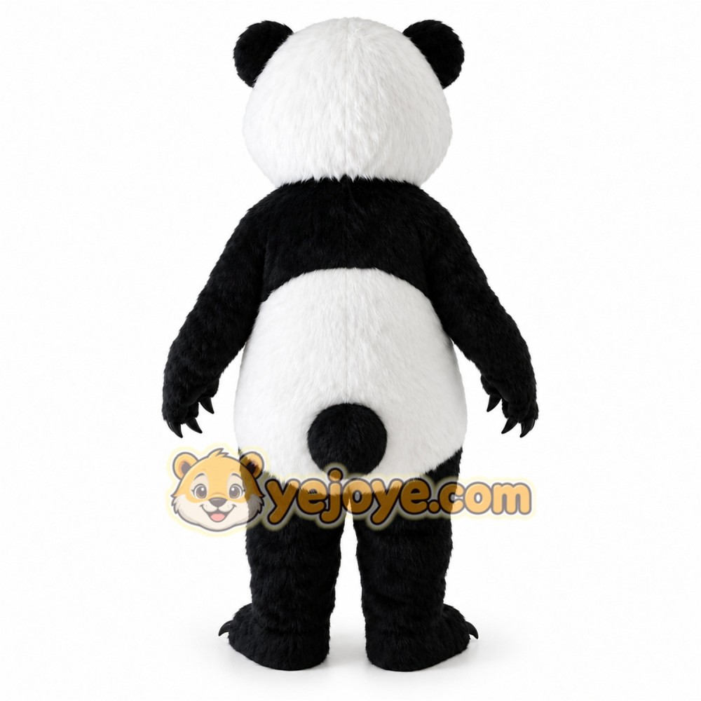 Black Panda Mascot Costume with Custom Logo