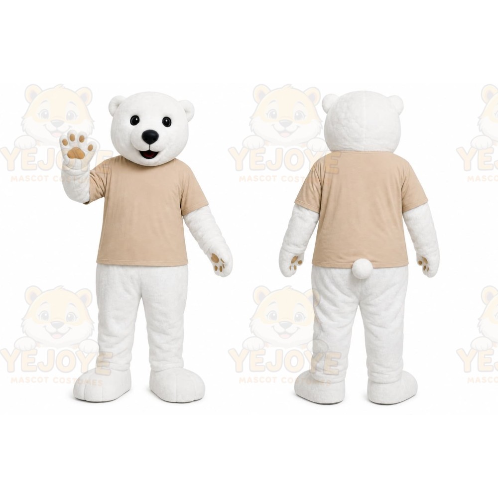 White Bear Mascot Costume with Custom Logo