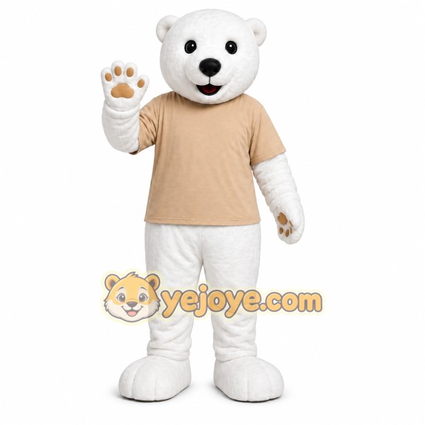 White Bear Mascot Costume with Custom Logo