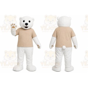White Bear Mascot Costume with Custom Logo