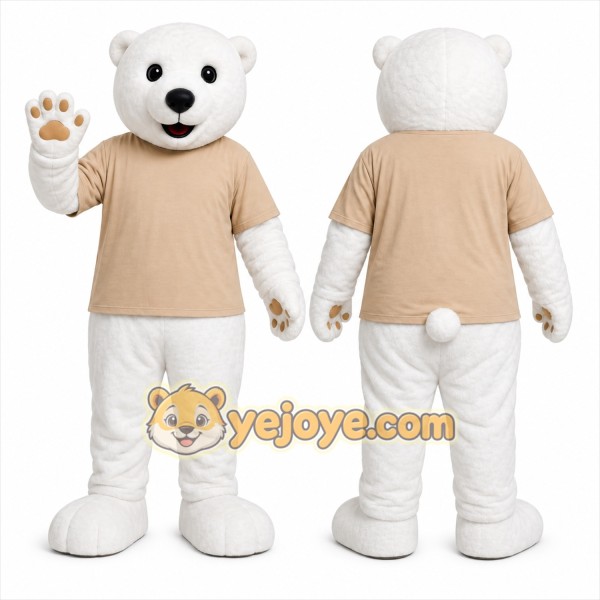 White Bear Mascot Costume with Custom Logo