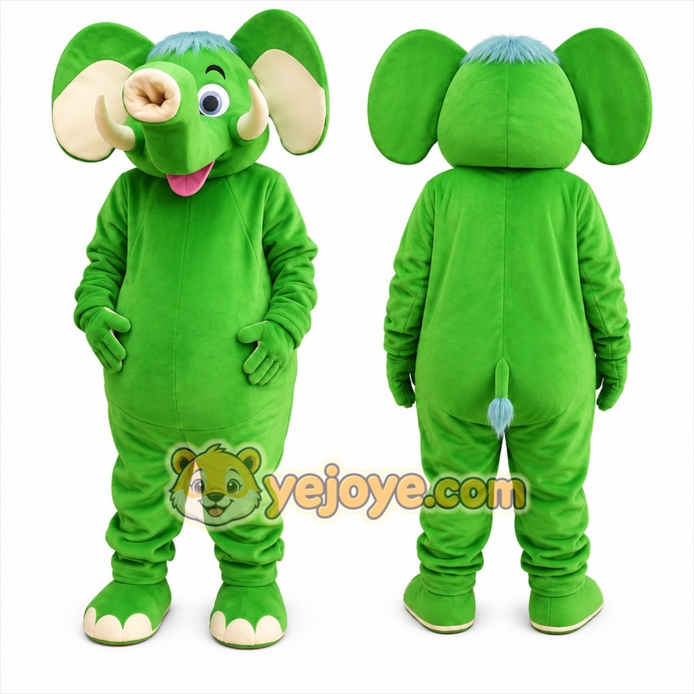 Green Elephant Mascot Costume with Custom Logo Green Elephant Mascot Costume with Custom Logo