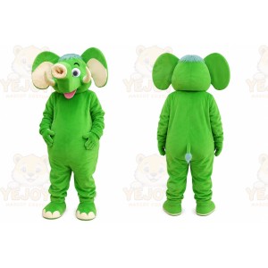 Green Elephant Mascot Costume with Custom Logo