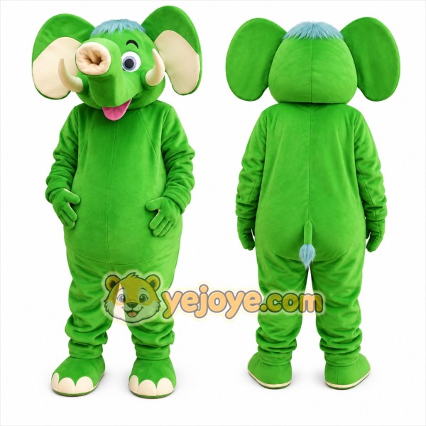 Green Elephant Mascot Costume with Custom Logo