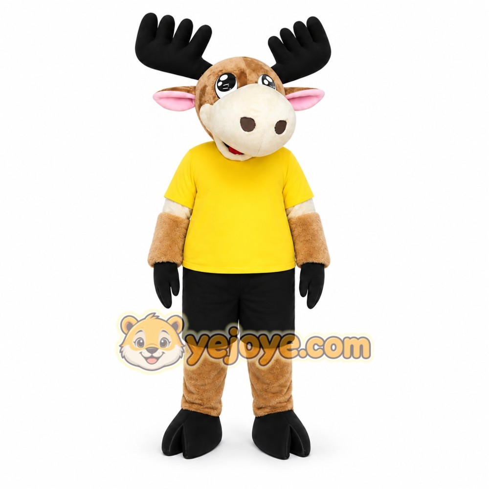 Brown Moose Mascot Costume with Custom Logo