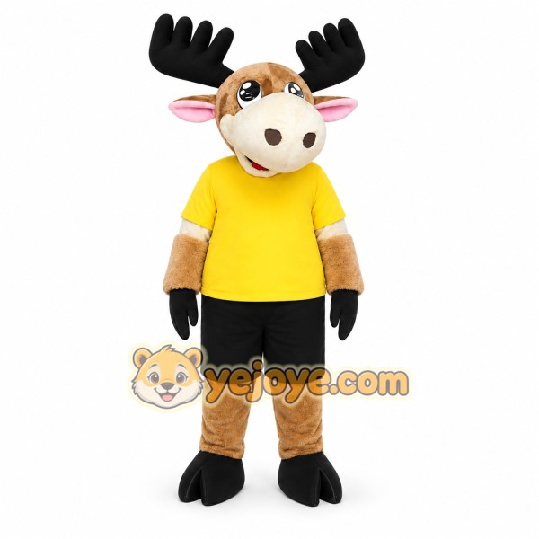 Brown Moose Mascot Costume with Custom Logo
