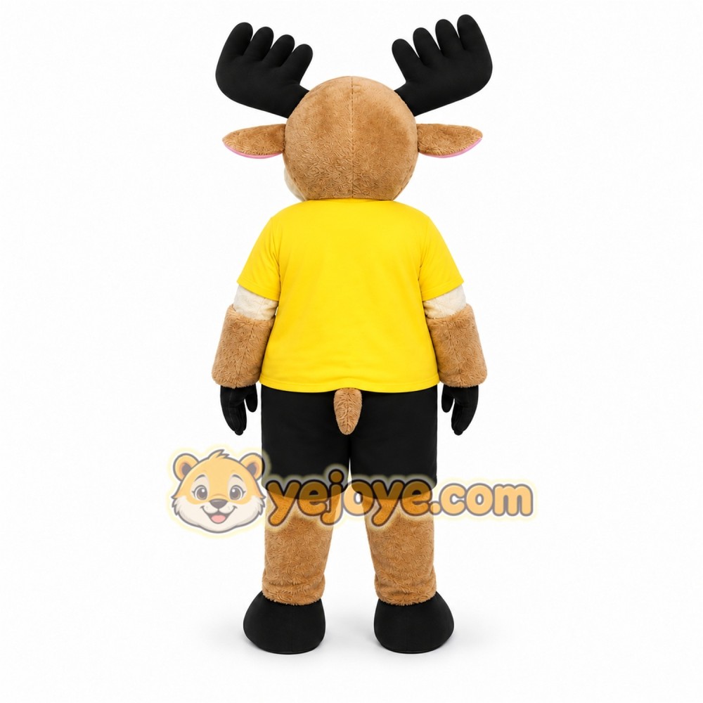 Brown Moose Mascot Costume with Custom Logo