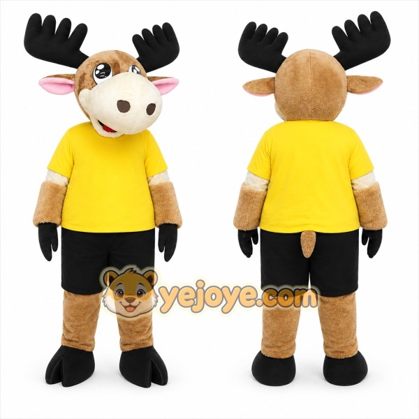 Brown Moose Mascot Costume with Custom Logo