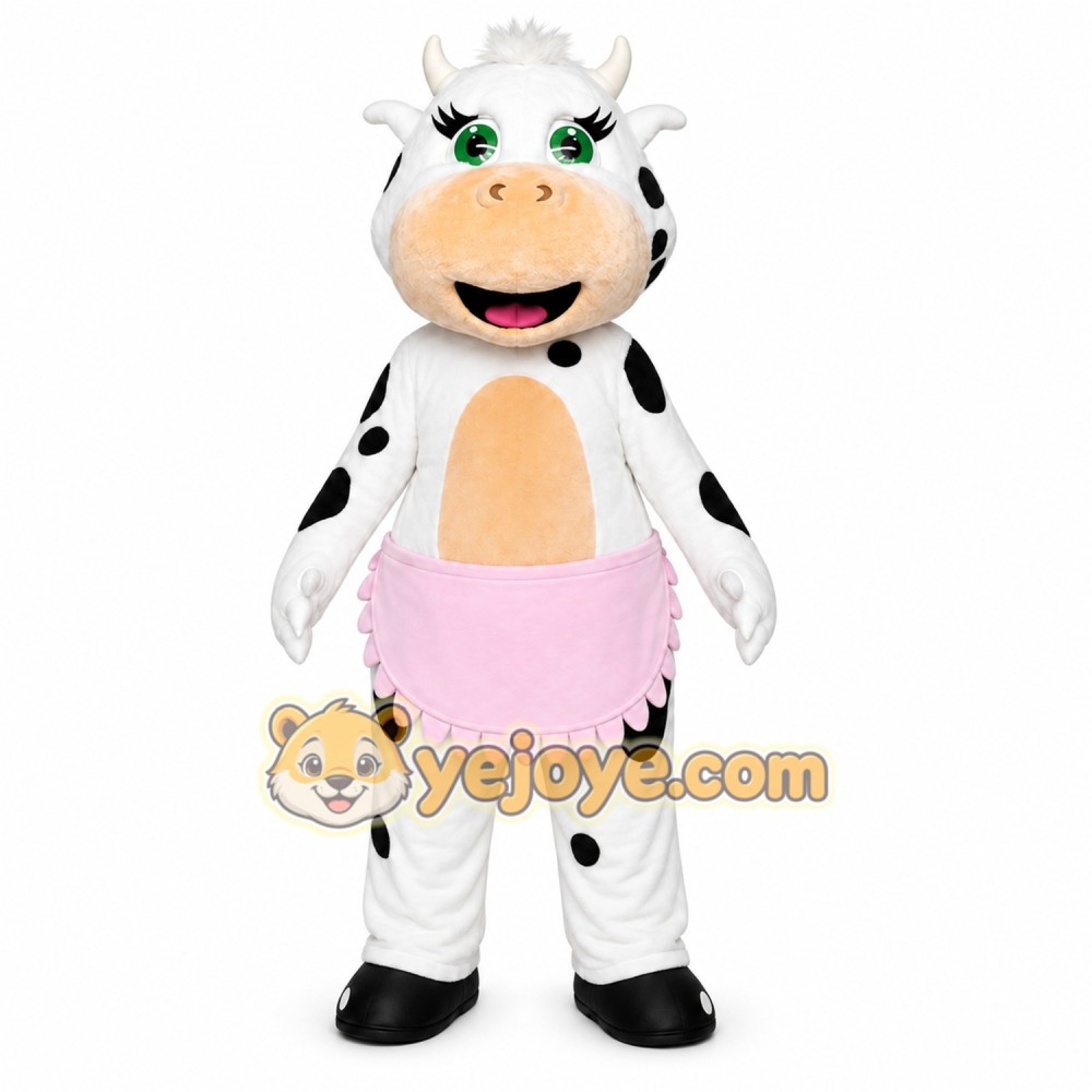 White Cow Mascot Costume with Custom Logo