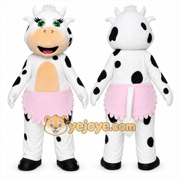 White Cow Mascot Costume with Custom Logo
