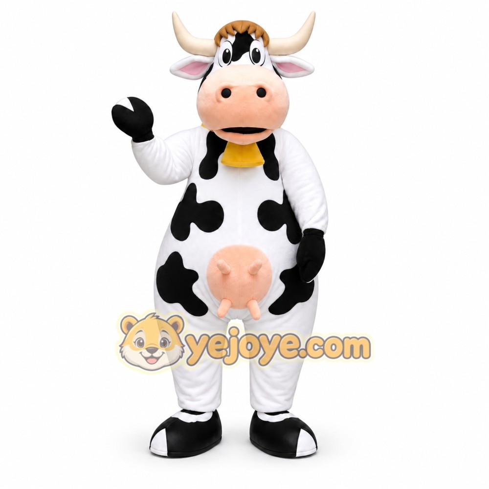 White Cow Mascot Costume with Custom Logo