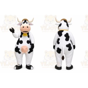 White Cow Mascot Costume with Custom Logo