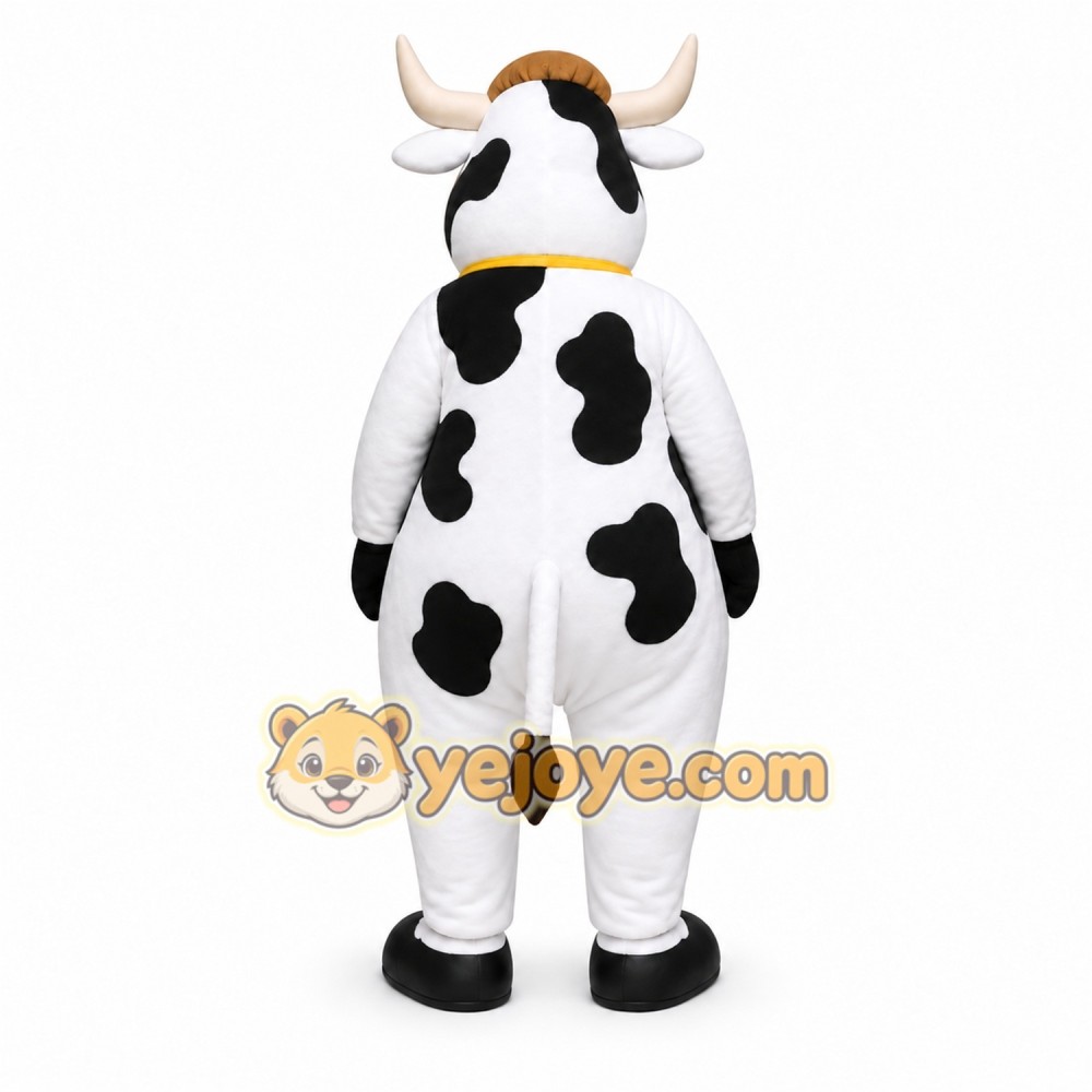 White Cow Mascot Costume with Custom Logo