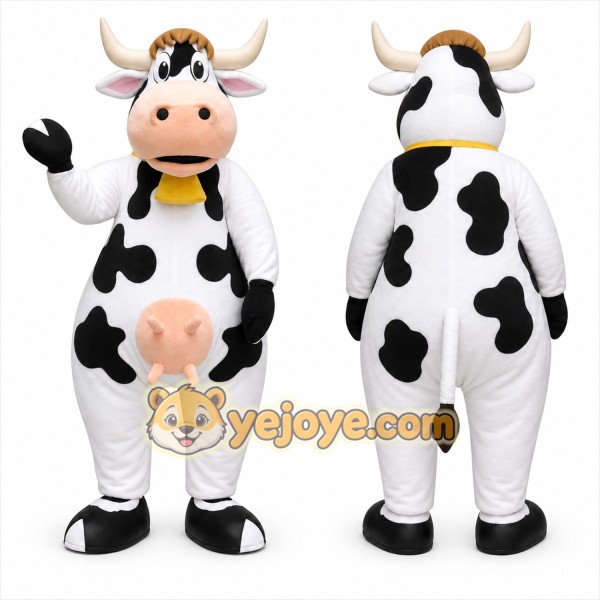 White Cow Mascot Costume with Custom Logo