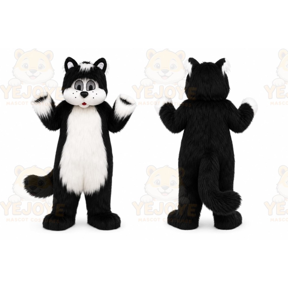 Black Cat Mascot Costume with Custom Logo
