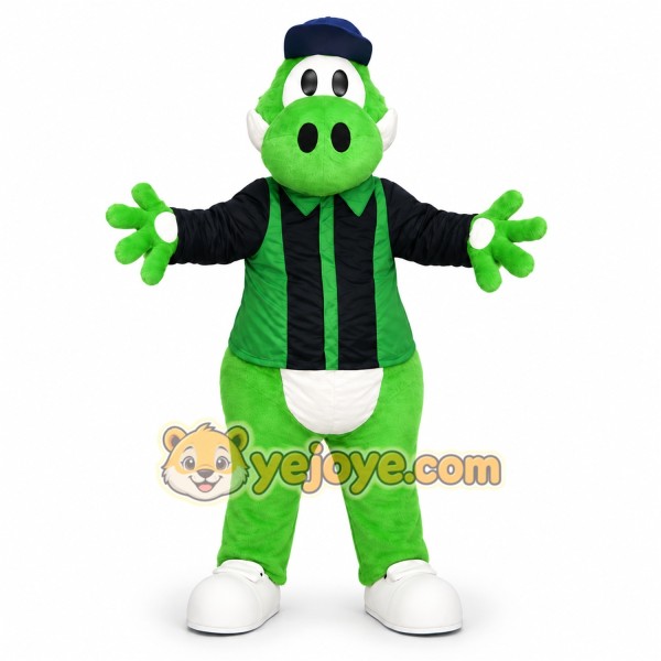 Green Dinosaur Mascot Costume with Custom Logo