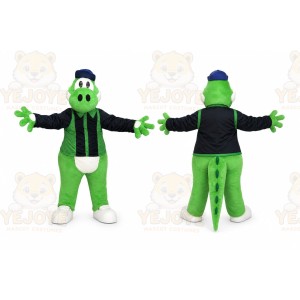 Green Dinosaur Mascot Costume with Custom Logo