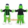 Green Dinosaur Mascot Costume with Custom Logo