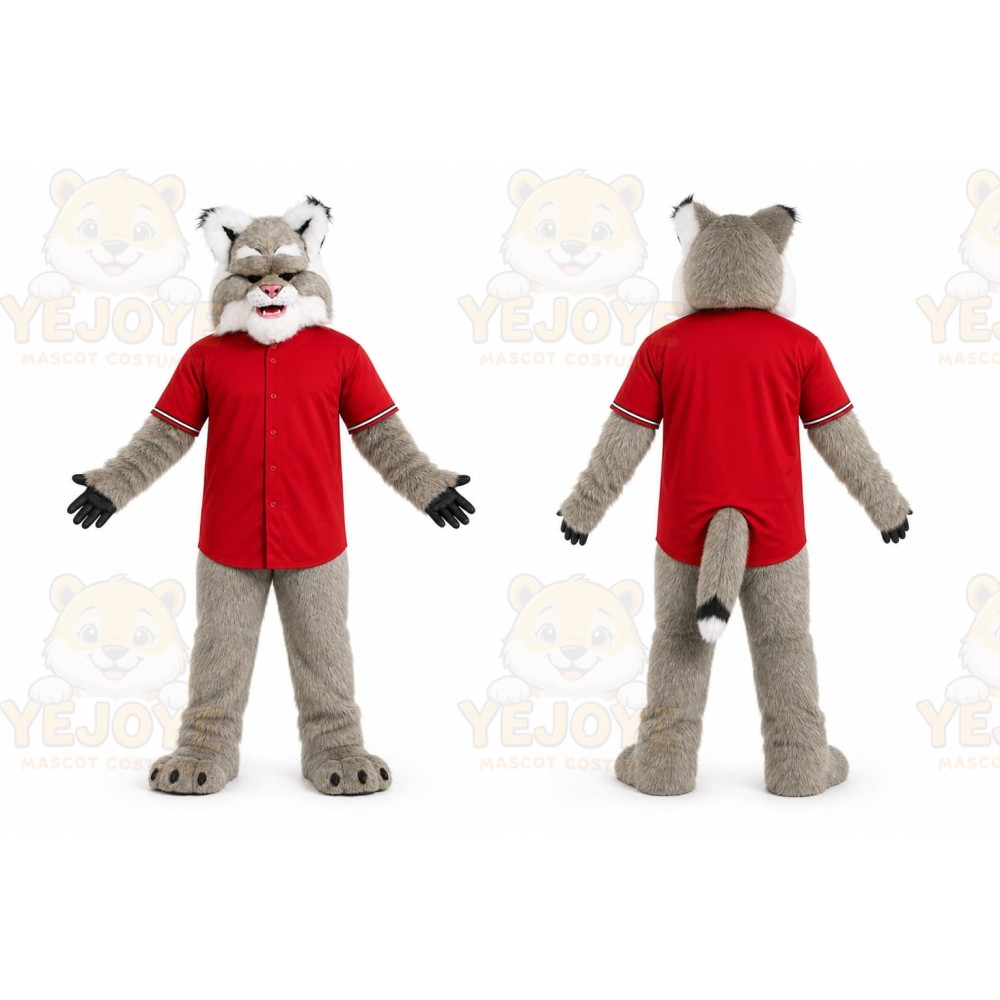 Gray Cat Mascot Costume with Custom Logo