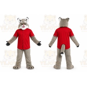Gray Cat Mascot Costume with Custom Logo