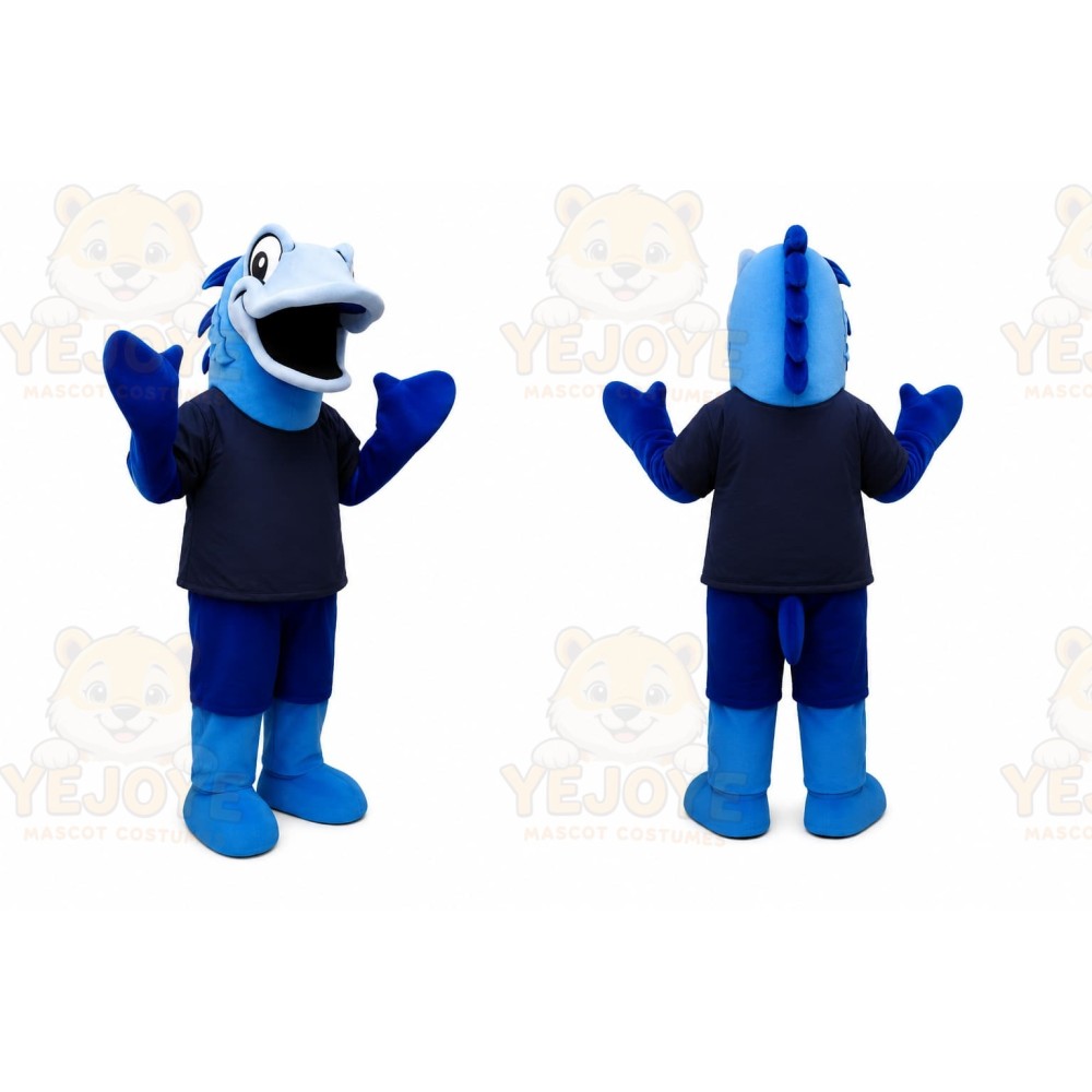 Blue Dinosaur Mascot Costume with Custom Logo
