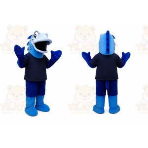 Blue Dinosaur Mascot Costume with Custom Logo
