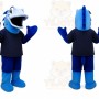 Blue Dinosaur Mascot Costume with Custom Logo