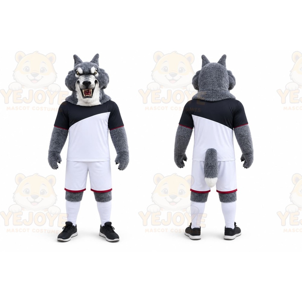 Gray Wolf Mascot Costume with Custom Logo