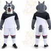 Gray Wolf Mascot Costume with Custom Logo