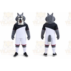 Gray Wolf Mascot Costume with Custom Logo