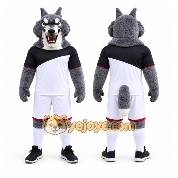 Gray Wolf Mascot Costume with Custom Logo