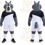 Gray Wolf Mascot Costume with Custom Logo