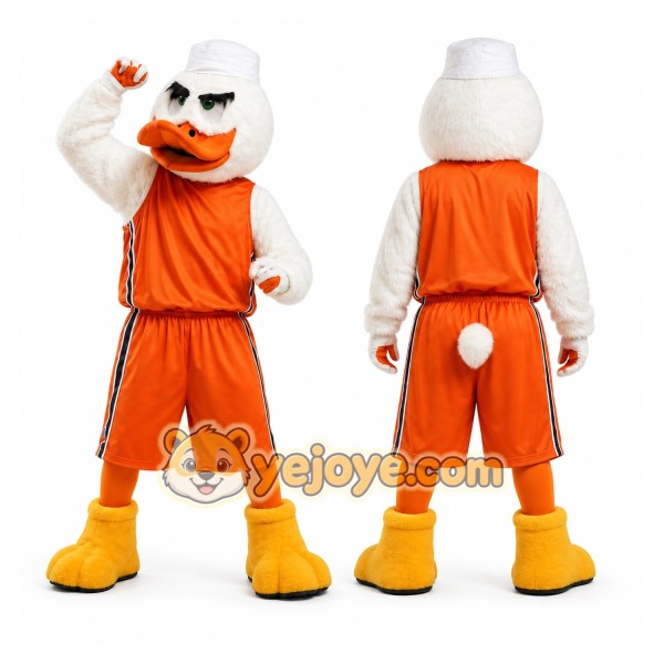 White Duck Mascot Costume with Custom Logo