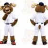 Brown Moose Mascot Costume with Custom Logo