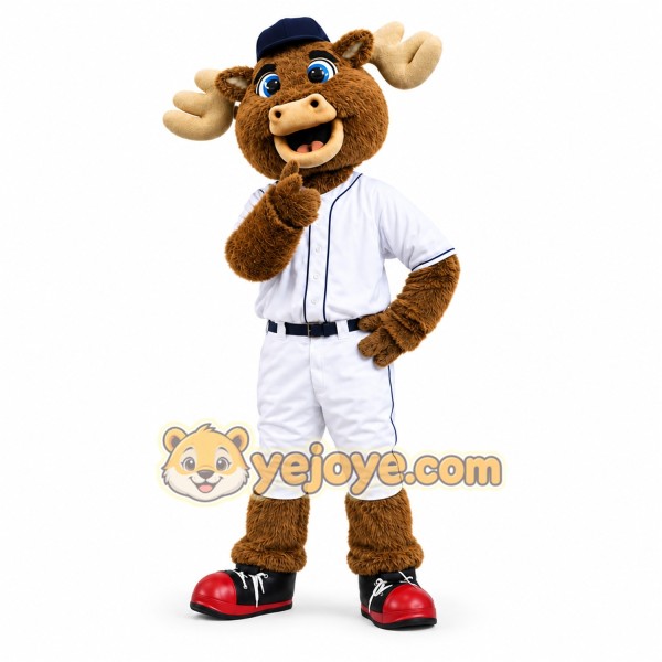 Brown Moose Mascot Costume with Custom Logo
