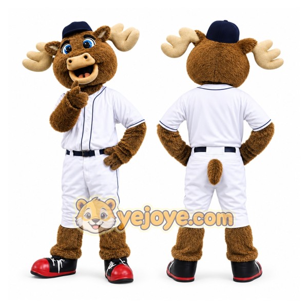 Brown Moose Mascot Costume with Custom Logo