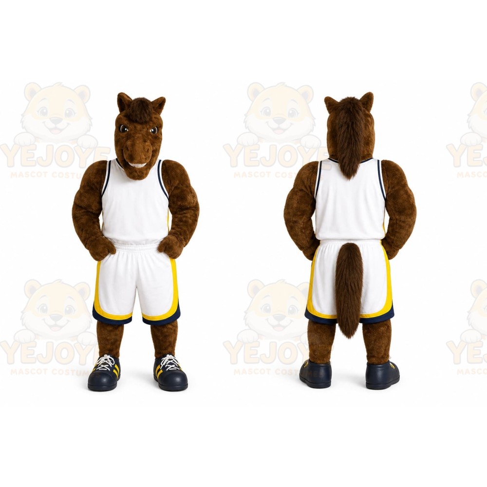 Brown Horse Mascot Costume with Custom Logo