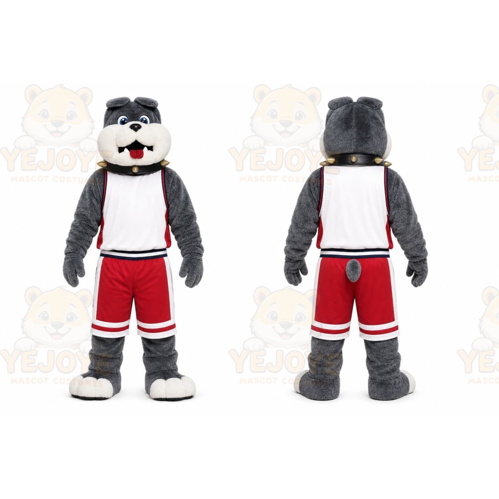 Gray Dog Mascot Costume with Custom Logo