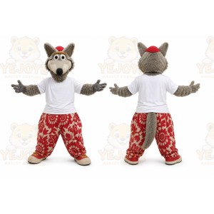 Gray Wolf Mascot Costume with Custom Logo