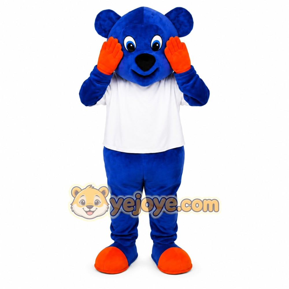 Blue Bear Mascot Costume with Custom Logo