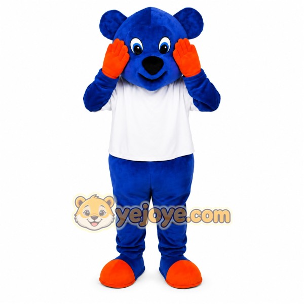 Blue Bear Mascot Costume with Custom Logo