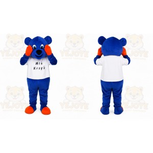 Blue Bear Mascot Costume with Custom Logo