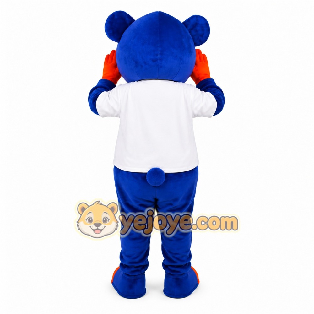 Blue Bear Mascot Costume with Custom Logo