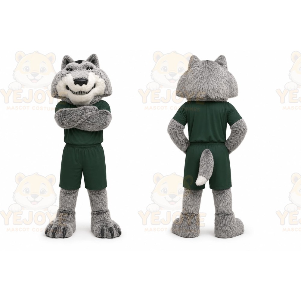 Gray Wolf Mascot Costume with Custom Logo